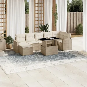 8-delige Loungeset met kussens poly rattan beige 8-delige Loungeset met kussens poly rattan beige