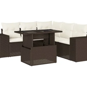 6-delige Loungeset met kussens poly rattan bruin 6-delige Loungeset met kussens poly rattan bruin
