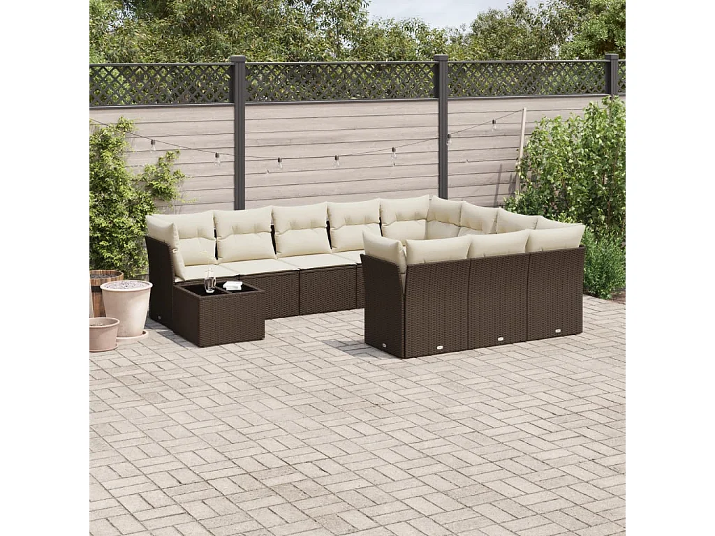 11-delige Loungeset met kussens poly rattan bruin