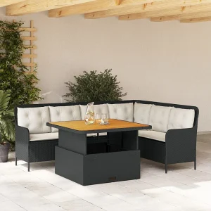 2-delige Loungeset met kussens poly rattan zwart 2-delige Loungeset met kussens poly rattan zwart