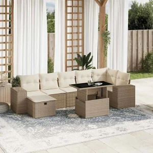8-delige Loungeset met kussens poly rattan beige 8-delige Loungeset met kussens poly rattan beige