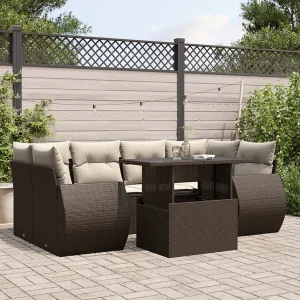 7-delige Loungeset met kussens poly rattan bruin 7-delige Loungeset met kussens poly rattan bruin