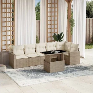 7-delige Loungeset met kussens poly rattan beige 7-delige Loungeset met kussens poly rattan beige