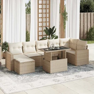 8-delige Loungeset met kussens poly rattan beige 8-delige Loungeset met kussens poly rattan beige