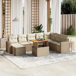 9-delige Loungeset met kussens poly rattan beige 9-delige Loungeset met kussens poly rattan beige