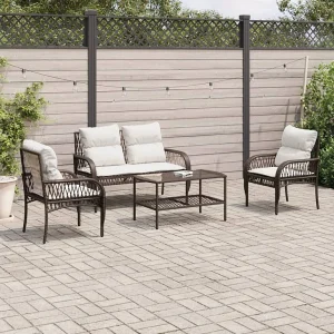 4-delige Loungeset met kussens poly rattan bruin 4-delige Loungeset met kussens poly rattan bruin