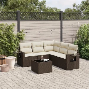 6-delige Loungeset met kussens poly rattan bruin 6-delige Loungeset met kussens poly rattan bruin