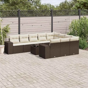 11-delige Loungeset met kussens poly rattan bruin 11-delige Loungeset met kussens poly rattan bruin