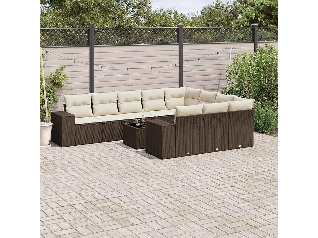 11-delige Loungeset met kussens poly rattan bruin