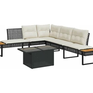 2-delige Loungeset met kussens poly rattan en glas zwart