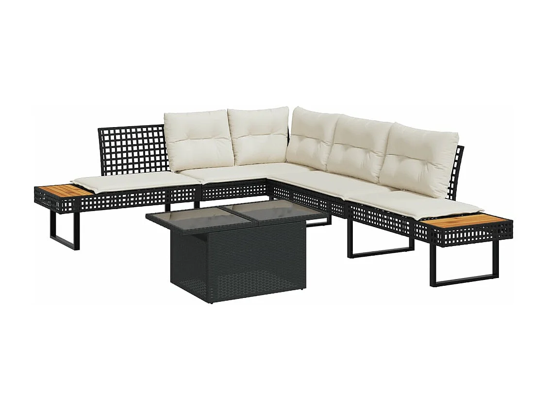2-delige Loungeset met kussens poly rattan en glas zwart