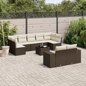 10-delige Loungeset met kussens poly rattan bruin 10-delige Loungeset met kussens poly rattan bruin