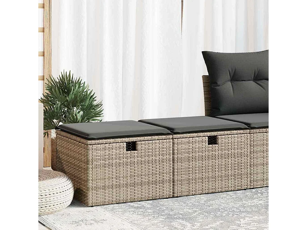 2-delige Loungeset met kussens poly rattan acacia grijs