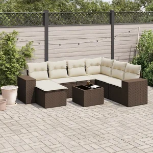 8-delige Loungeset met kussens poly rattan bruin 8-delige Loungeset met kussens poly rattan bruin