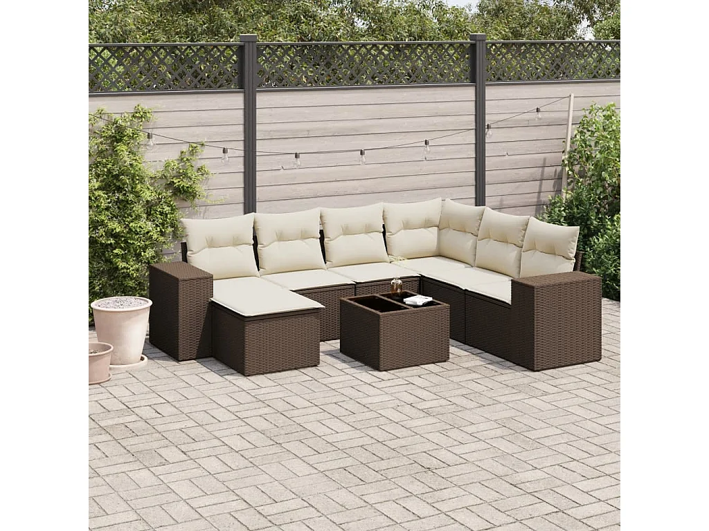 8-delige Loungeset met kussens poly rattan bruin