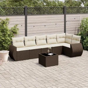 7-delige Loungeset met kussens poly rattan bruin 7-delige Loungeset met kussens poly rattan bruin