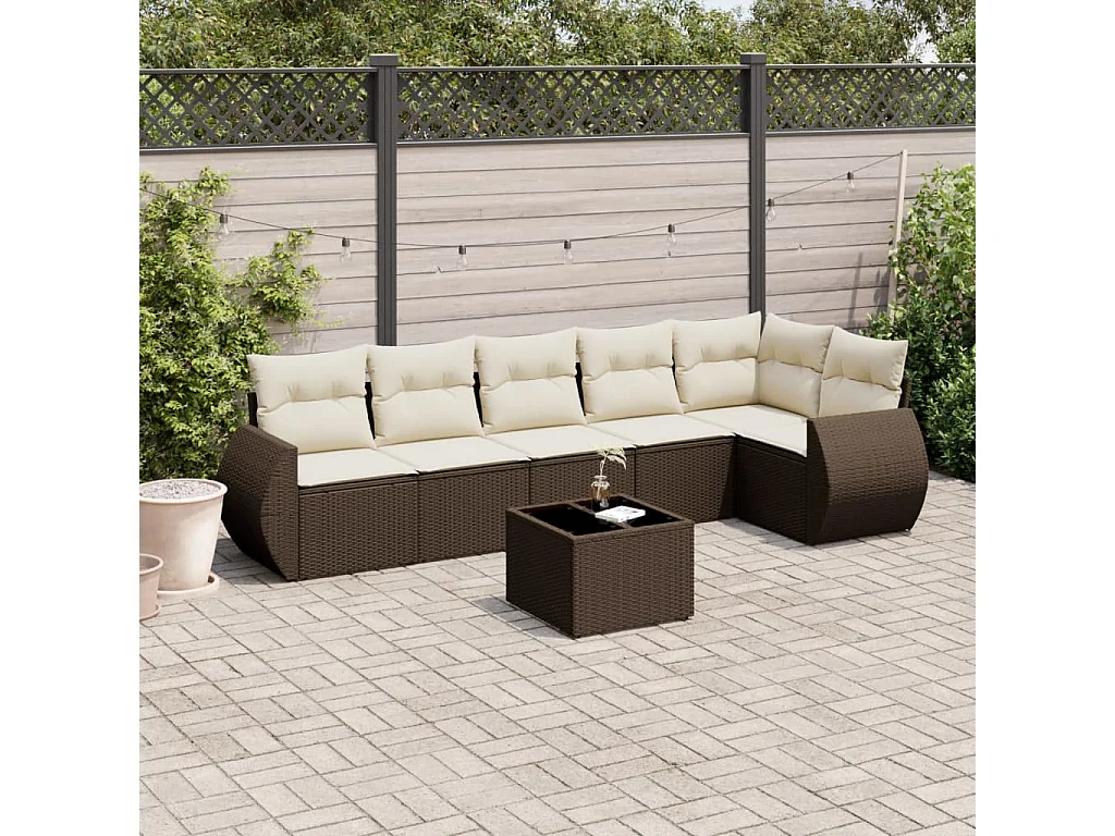 7-delige Loungeset met kussens poly rattan bruin