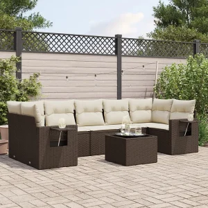 8-delige Loungeset met kussens poly rattan bruin 8-delige Loungeset met kussens poly rattan bruin