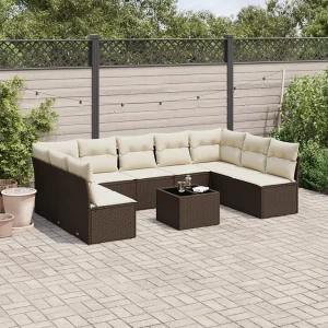 10-delige Loungeset met kussens poly rattan bruin 10-delige Loungeset met kussens poly rattan bruin