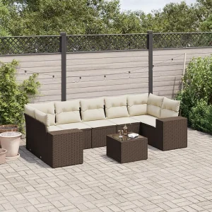 8-delige Loungeset met kussens poly rattan bruin 8-delige Loungeset met kussens poly rattan bruin