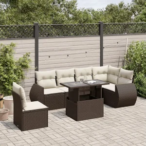 7-delige Loungeset met kussens poly rattan bruin 7-delige Loungeset met kussens poly rattan bruin