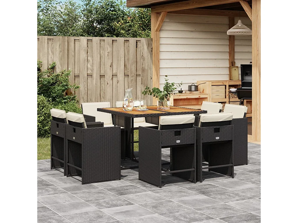9-delige Tuinset poly rattan zwart