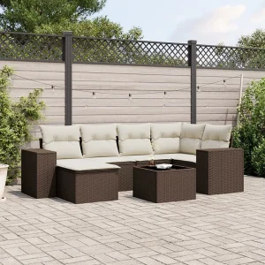 7-delige Loungeset met kussens poly rattan bruin 7-delige Loungeset met kussens poly rattan bruin