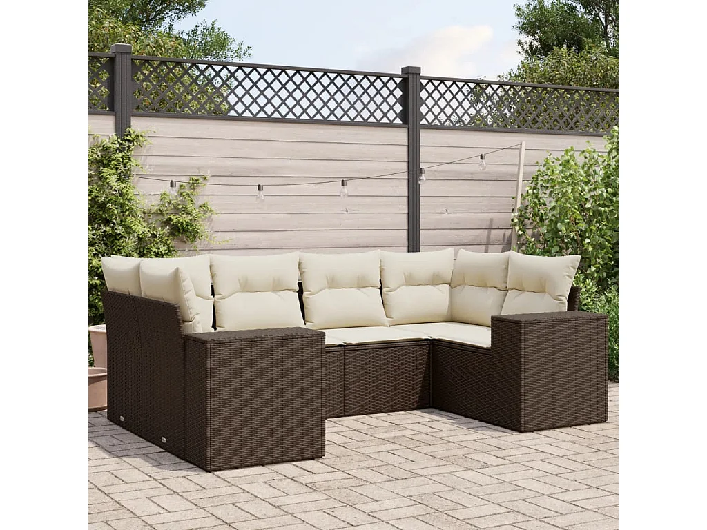 6-delige Loungeset met kussens poly rattan bruin