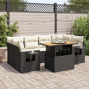 7-delige Loungeset met kussens poly rattan zwart 7-delige Loungeset met kussens poly rattan zwart