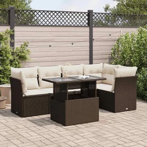 6-delige Loungeset met kussens poly rattan bruin 6-delige Loungeset met kussens poly rattan bruin