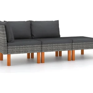3-delige Loungeset poly rattan en massief eucalyptushout 3-delige Loungeset poly rattan en massief eucalyptushout