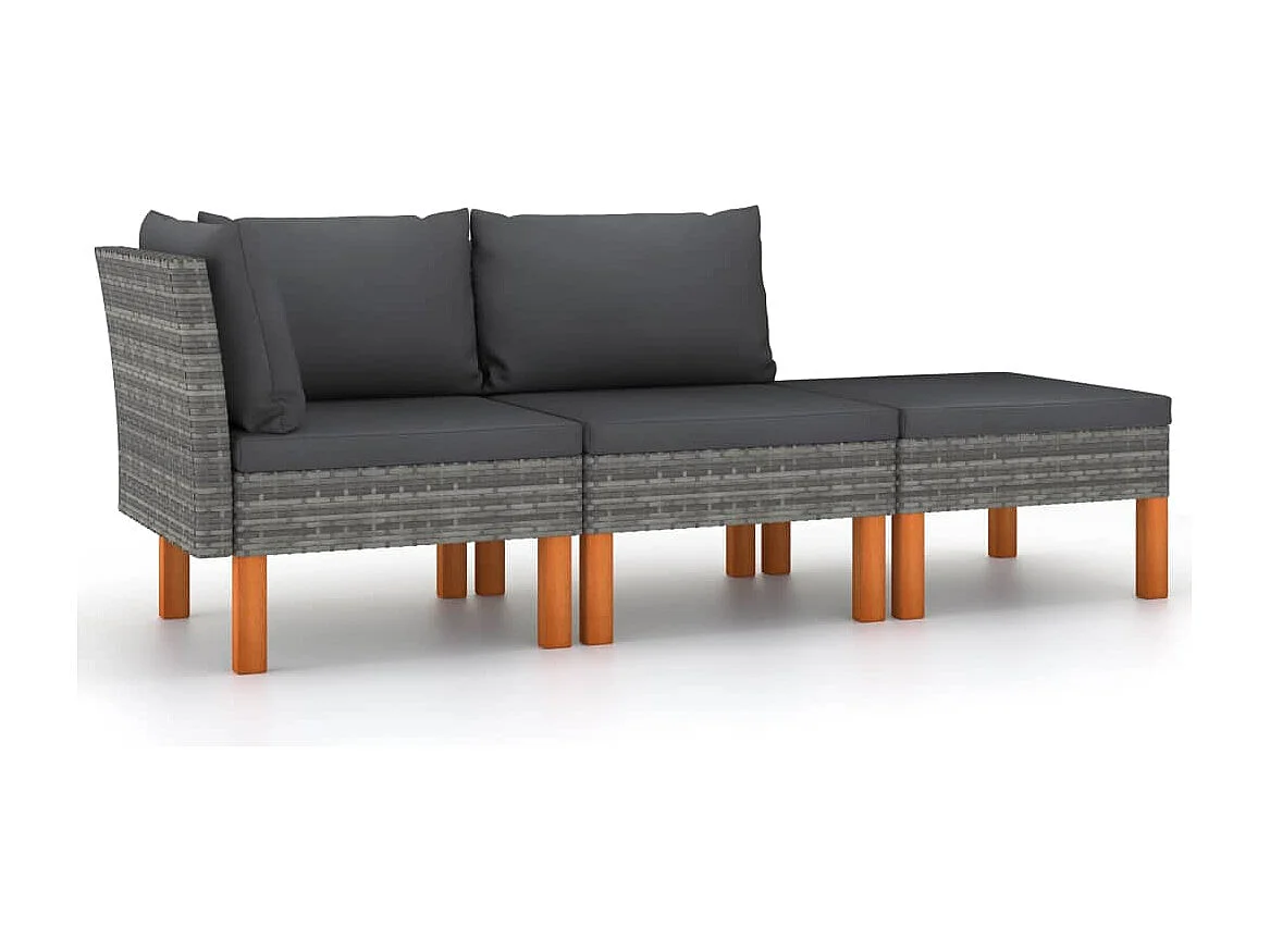 3-delige Loungeset poly rattan en massief eucalyptushout