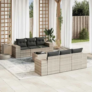 7-delige Loungeset met kussens poly rattan lichtgrijs 7-delige Loungeset met kussens poly rattan lichtgrijs