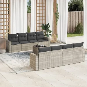9-delige Loungeset met kussens poly rattan lichtgrijs 9-delige Loungeset met kussens poly rattan lichtgrijs