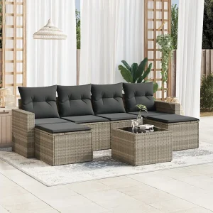 7-delige Loungeset met kussens poly rattan lichtgrijs 7-delige Loungeset met kussens poly rattan lichtgrijs