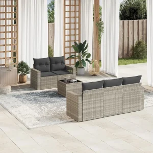 6-delige Loungeset met kussens poly rattan lichtgrijs 6-delige Loungeset met kussens poly rattan lichtgrijs