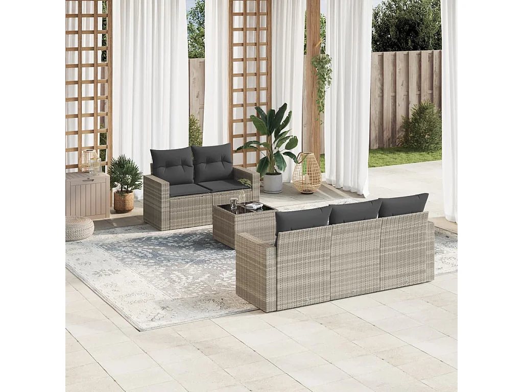 6-delige Loungeset met kussens poly rattan lichtgrijs
