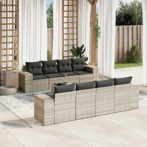 9-delige Loungeset met kussens poly rattan lichtgrijs 9-delige Loungeset met kussens poly rattan lichtgrijs