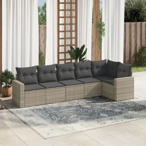 6-delige Loungeset met kussens poly rattan lichtgrijs 6-delige Loungeset met kussens poly rattan lichtgrijs