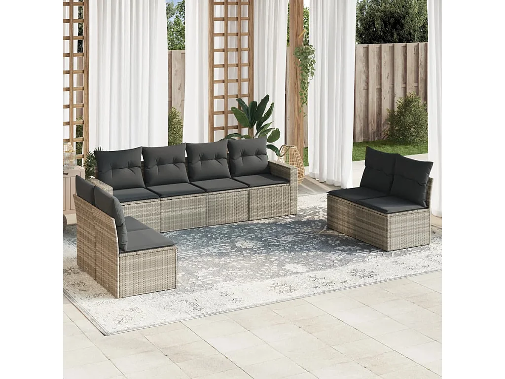 8-delige Loungeset met kussens poly rattan lichtgrijs