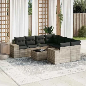 9-delige Loungeset met kussens poly rattan lichtgrijs 9-delige Loungeset met kussens poly rattan lichtgrijs