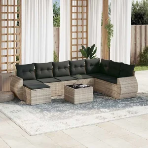 9-delige Loungeset met kussens poly rattan lichtgrijs 9-delige Loungeset met kussens poly rattan lichtgrijs