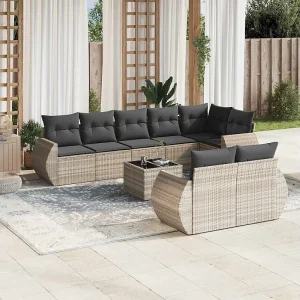 9-delige Loungeset met kussens poly rattan lichtgrijs 9-delige Loungeset met kussens poly rattan lichtgrijs