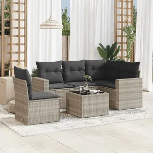 6-delige Loungeset met kussens poly rattan lichtgrijs 6-delige Loungeset met kussens poly rattan lichtgrijs