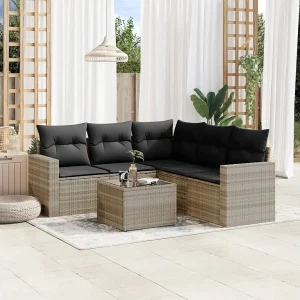 6-delige Loungeset met kussens poly rattan lichtgrijs 6-delige Loungeset met kussens poly rattan lichtgrijs