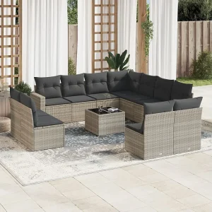 12-delige Loungeset met kussens poly rattan lichtgrijs 12-delige Loungeset met kussens poly rattan lichtgrijs