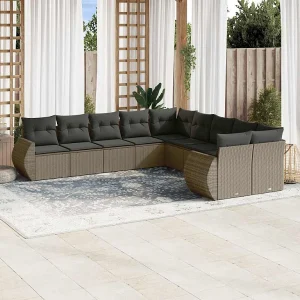 10-delige Loungeset met kussens poly rattan lichtgrijs 10-delige Loungeset met kussens poly rattan lichtgrijs