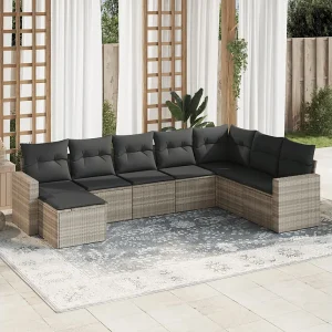 8-delige Loungeset met kussens poly rattan lichtgrijs 8-delige Loungeset met kussens poly rattan lichtgrijs