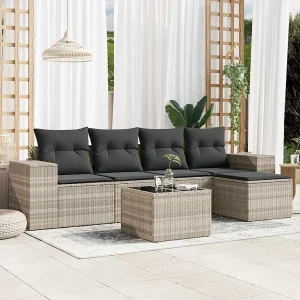 6-delige Loungeset met kussens poly rattan lichtgrijs 6-delige Loungeset met kussens poly rattan lichtgrijs