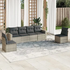 6-delige Loungeset met kussens poly rattan lichtgrijs 6-delige Loungeset met kussens poly rattan lichtgrijs